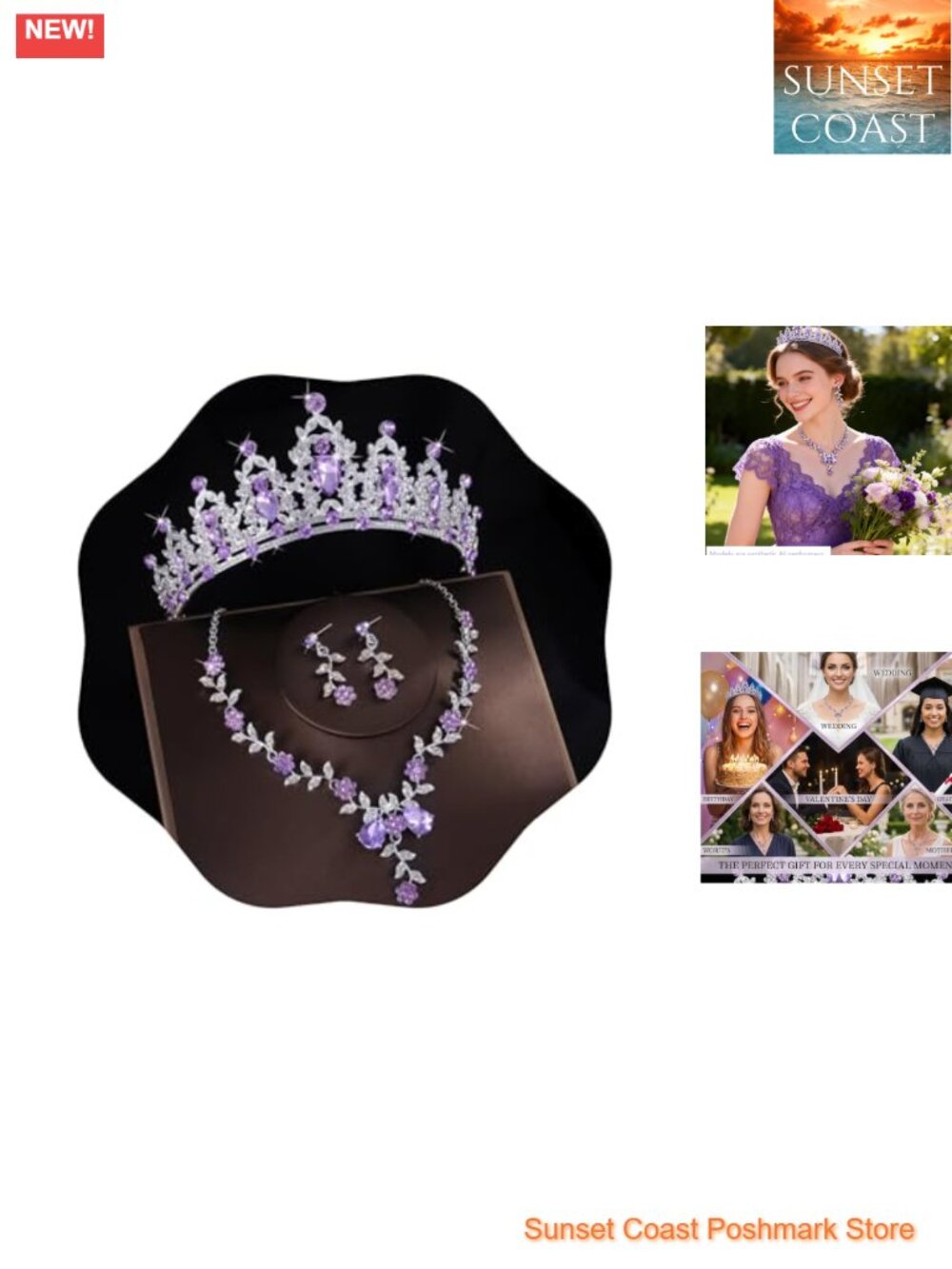 Crystal Rhinestone Tiara Earrings Necklace Set Bridal Wedding Party Jewelry
